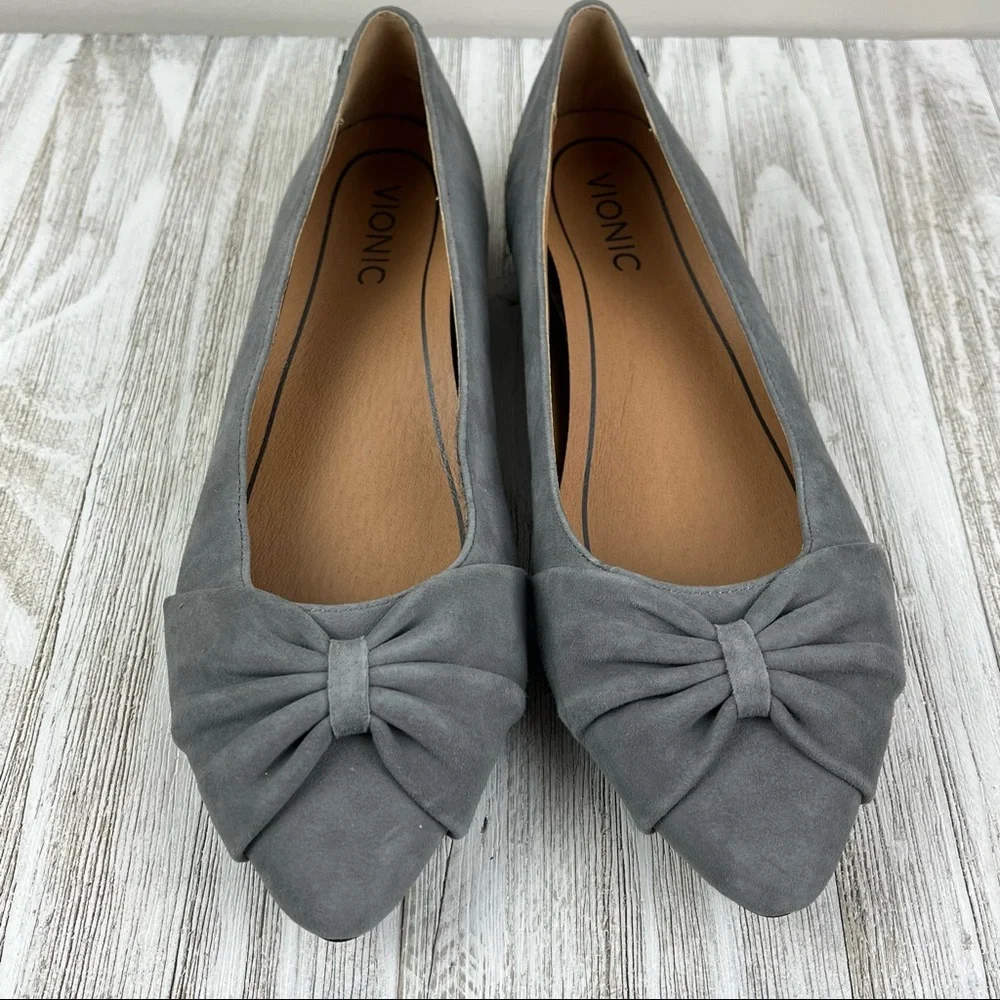 Vionic Gray Suede Pointed Toe Ballet Flats 8 Comfort Shoes - Picture 3 of 10